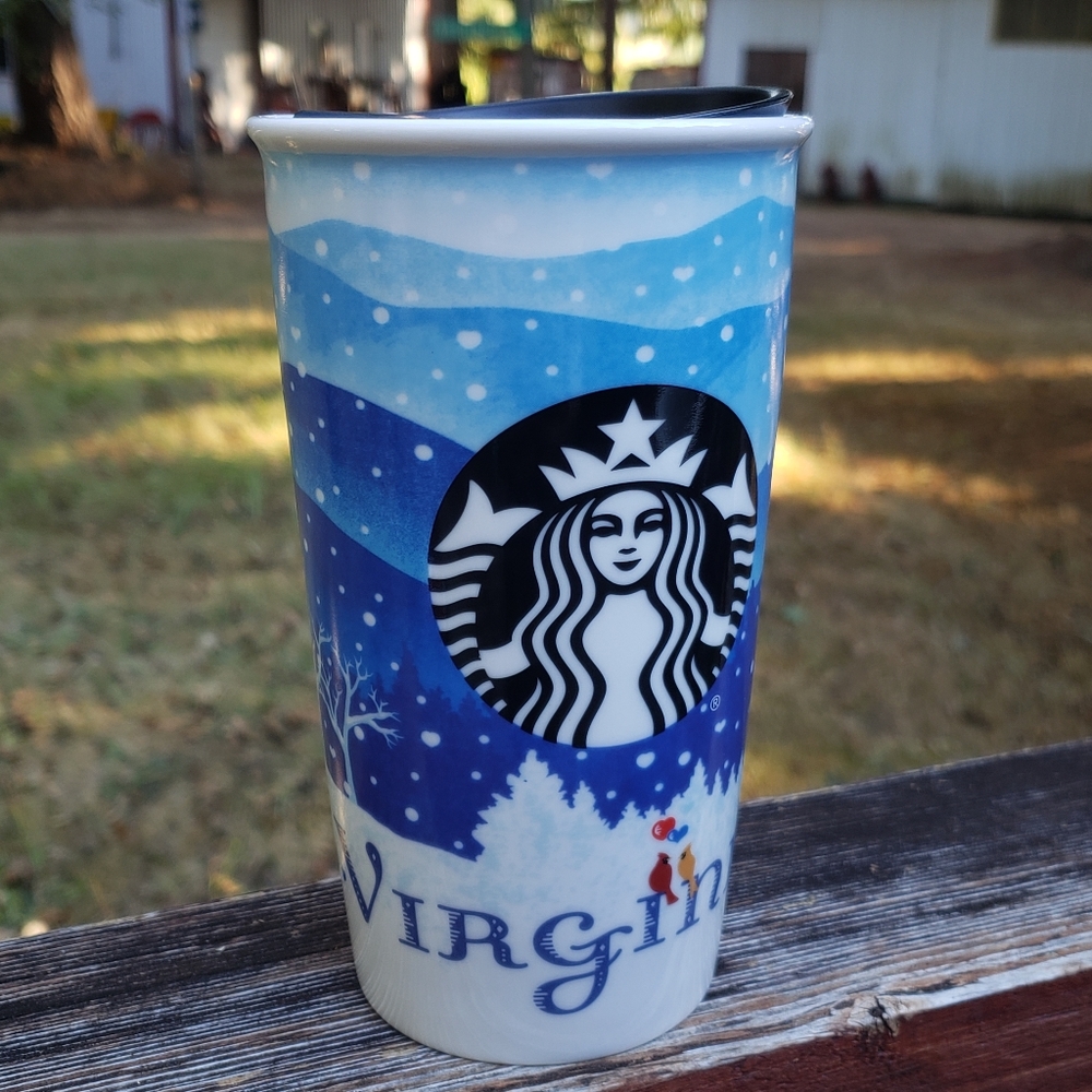 2016 Starbucks Virginia Ceramic Tumbler With Black Plastic Lid - 12 fl oz